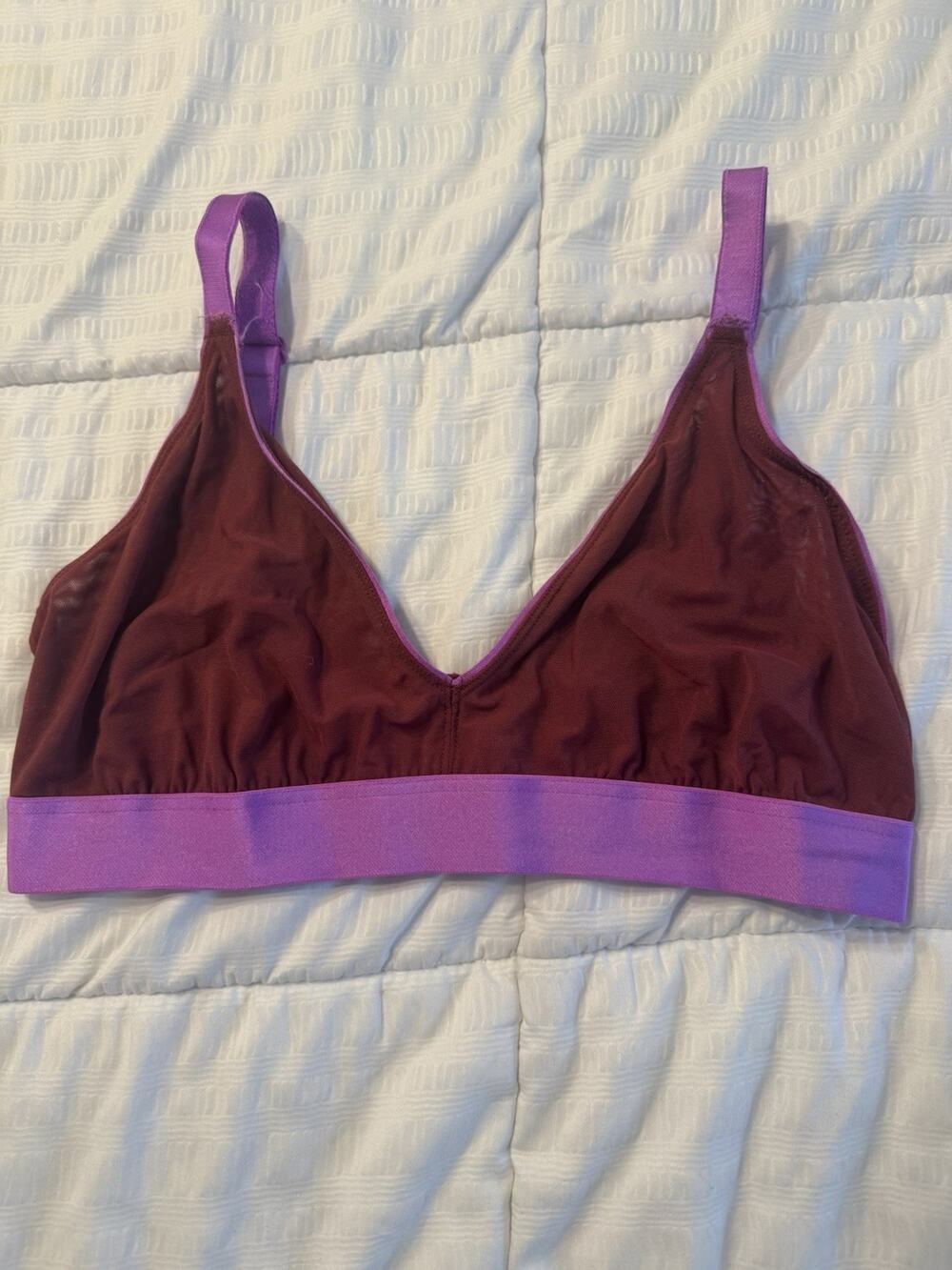 Parade Re: Play Triangle Wireless Bralette Purple Burgundy Color Block Size 1